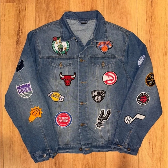 Other - Blue Bomber Jacket with Vibrant Sports Patches